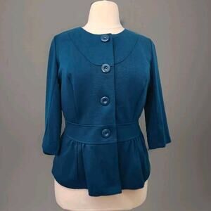 Notations Peplum Jacket Blazer Ponte Knit 3/4 Sleeve Teal Size 1X
